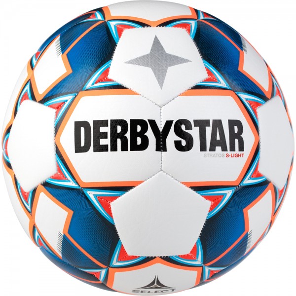 DERBYSTAR STRATOS S-LIGHT Fussball Gr 4, Weiß/Blau/Orange