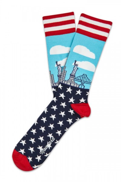 Moustard NEW YORK Unisex Socken, Blau/Rot
