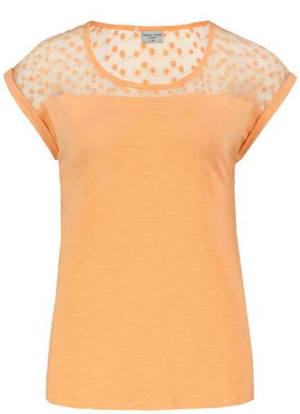 Fresh Made Damen Shirt mit Spitzeneinsatz, Light Orange